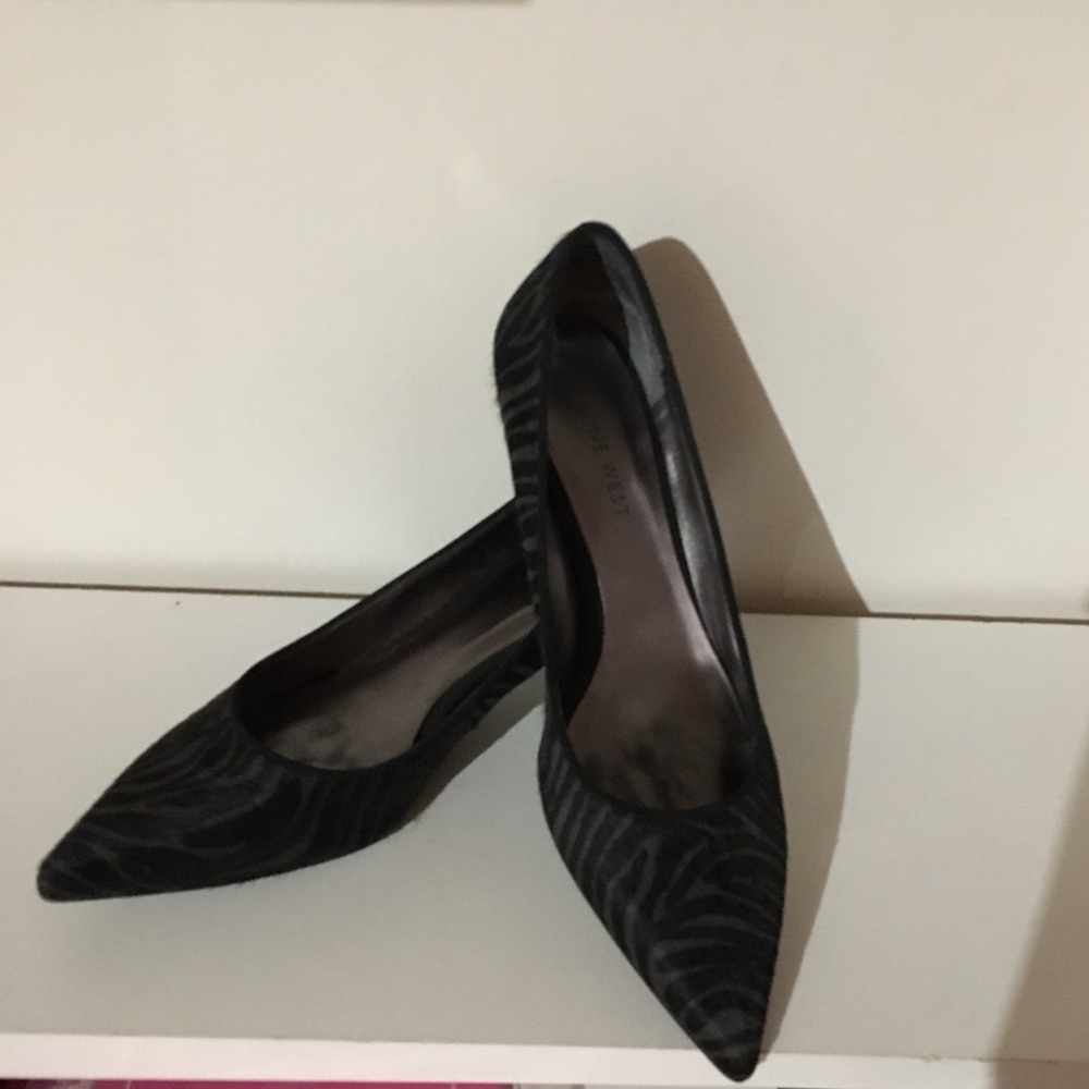 Nine West Grey and Black Zebra Print Kitten Heels